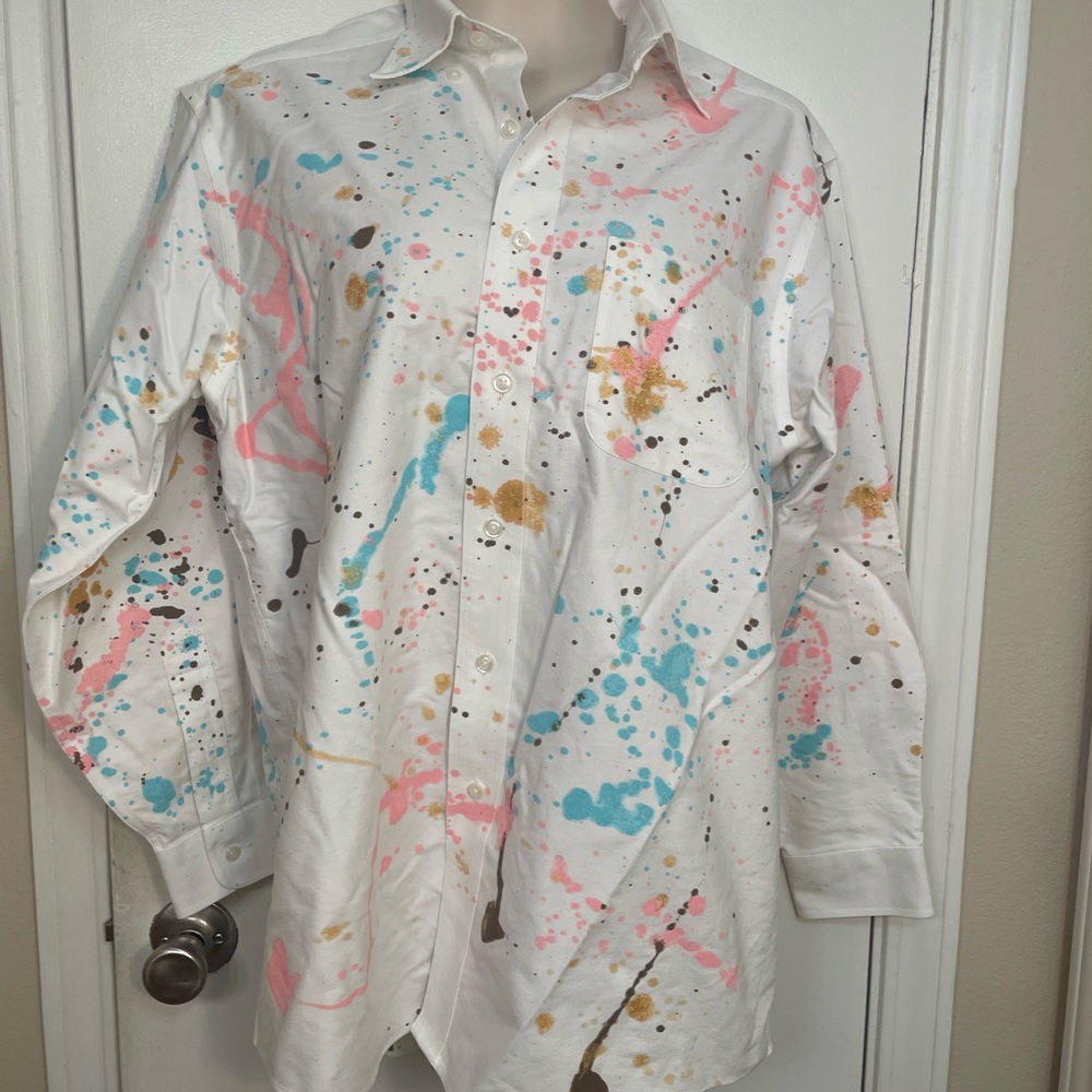 Pink, Blue & Gold Paint Splattered Spring Shacket - Picture 2 of 4